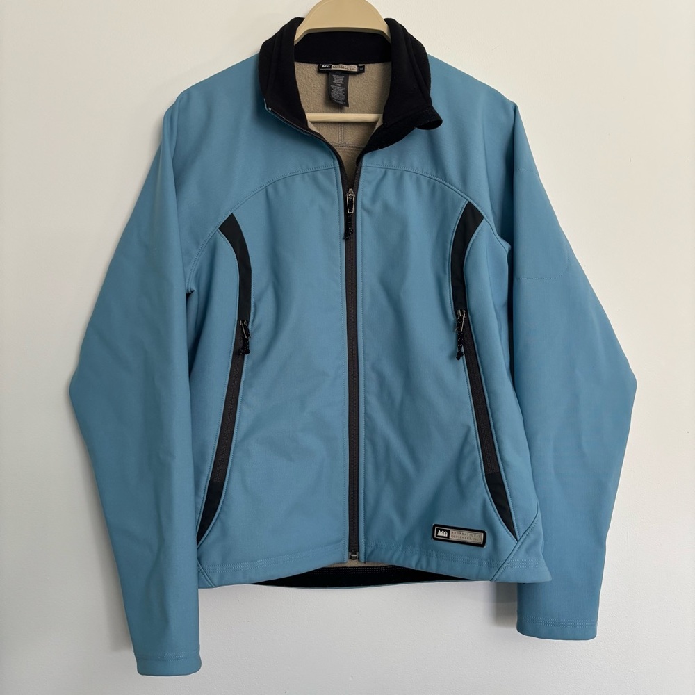 REI Soft Shell Jacket, Woman's Size Medium, Full Zip, Lightweight, Blue, Outdoor